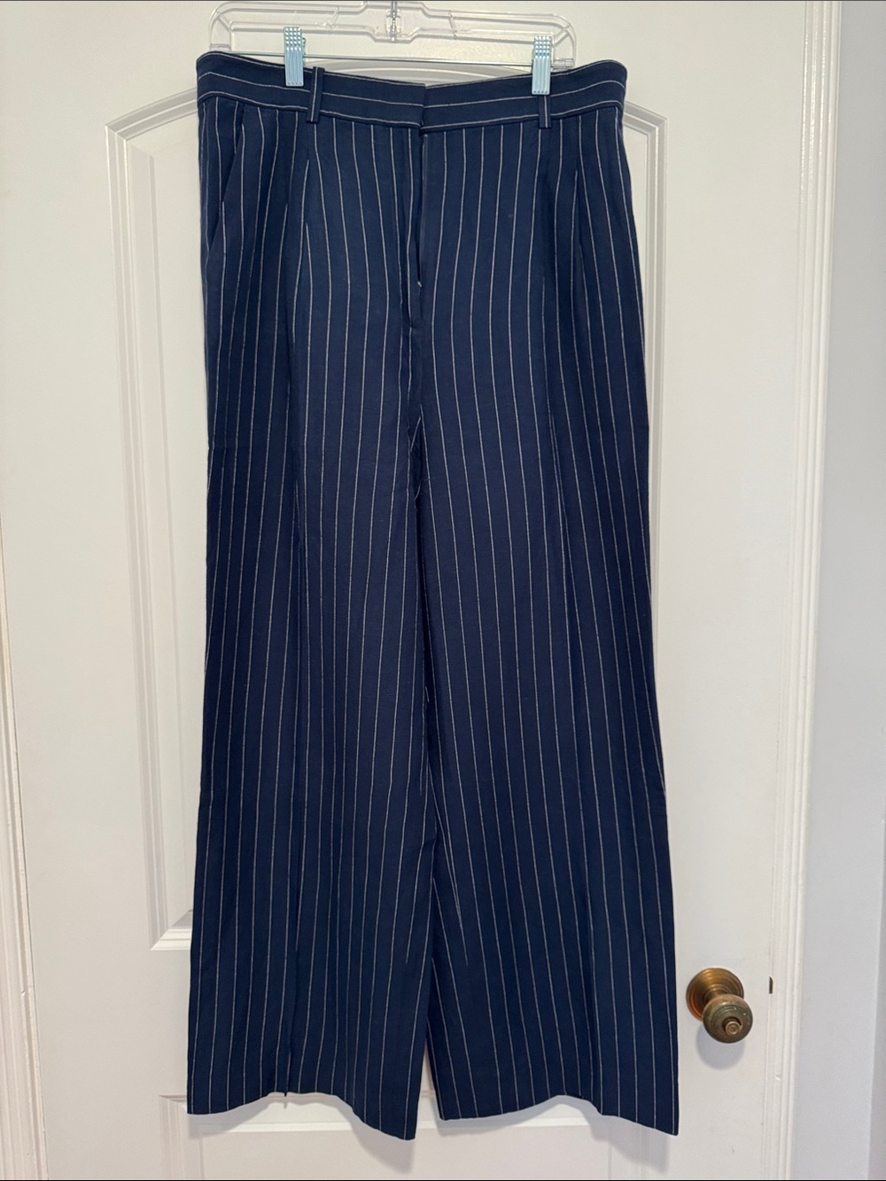 Club Monaco Navy Pinstripe Wide-Leg Trousers